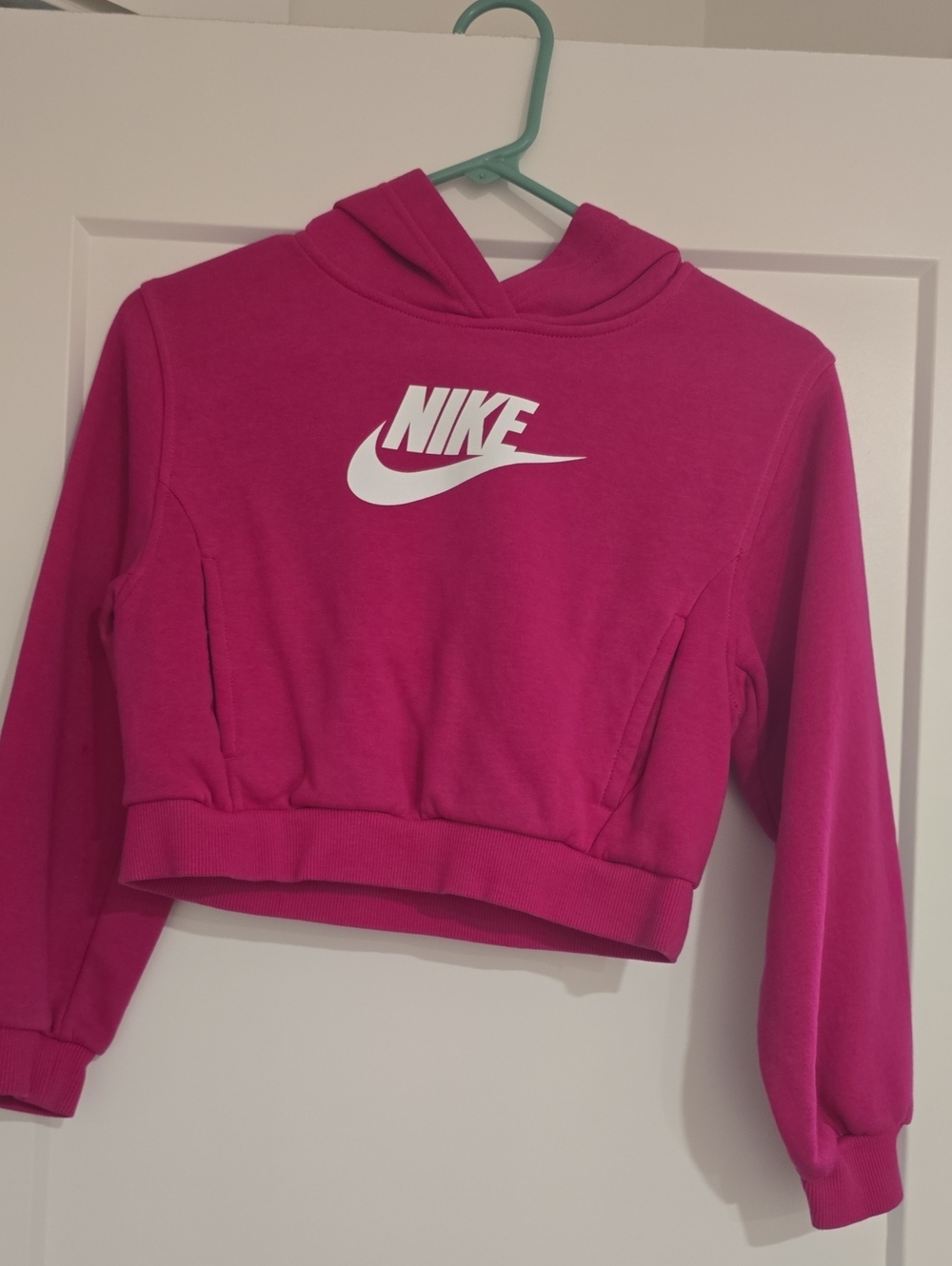 Nike Hot Pink Cropped Hoodie with White Logo Kids